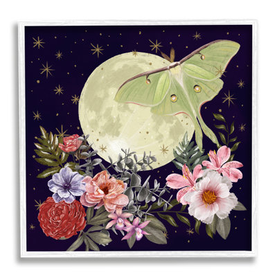 «Calming Nighttime Luna Moth Flying Moon Flowers», estampe numérique texturée par Raquel Maciel