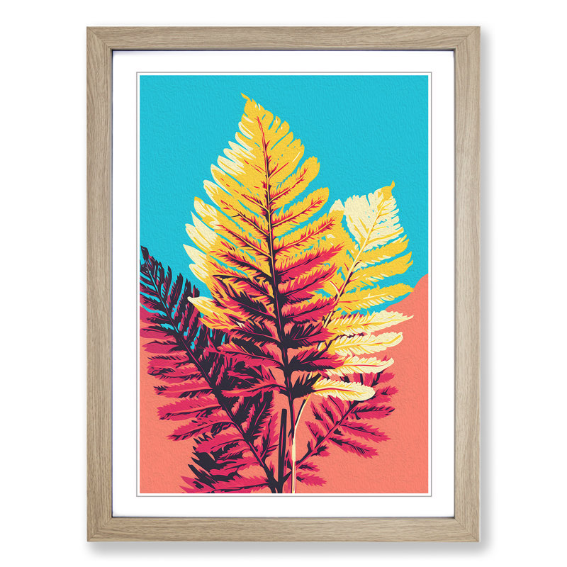 Fern Leaf Pop No.3 - Single Picture Frame Print on Wood, Oak, 64cm H x 46cm W x 2cm D