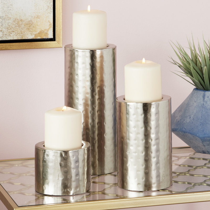 Silver Iron Industrial Candle Holder Set of 3
