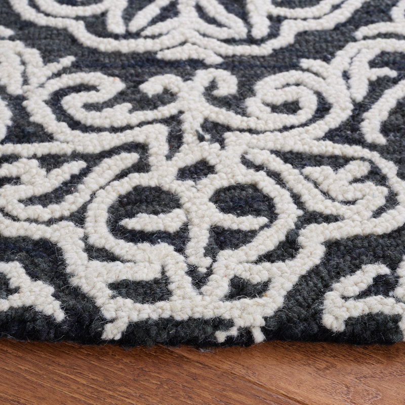 Anjalena Hand Tufted Wool Damask Rug, Round 6'