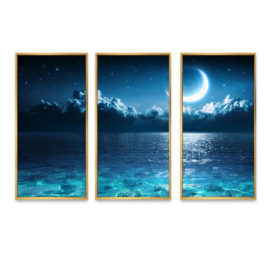 " Romantic Moon Over Deep Blue Sea I " 3 - Pieces