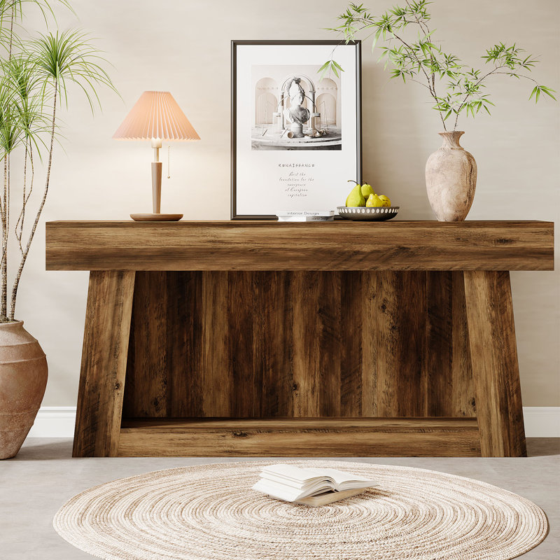 63-Inch Rustic Brown Wooden Console Table with Storage