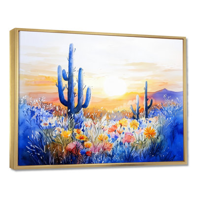 Cactus désert au coucher du soleil - impression murale de cactus floral