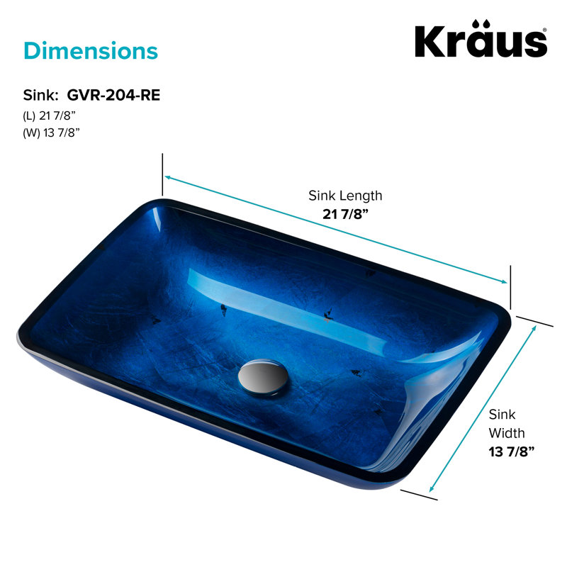 Galaxy Glass Rectangular Vessel Bathroom Sink, Fire-Blue, Chrome