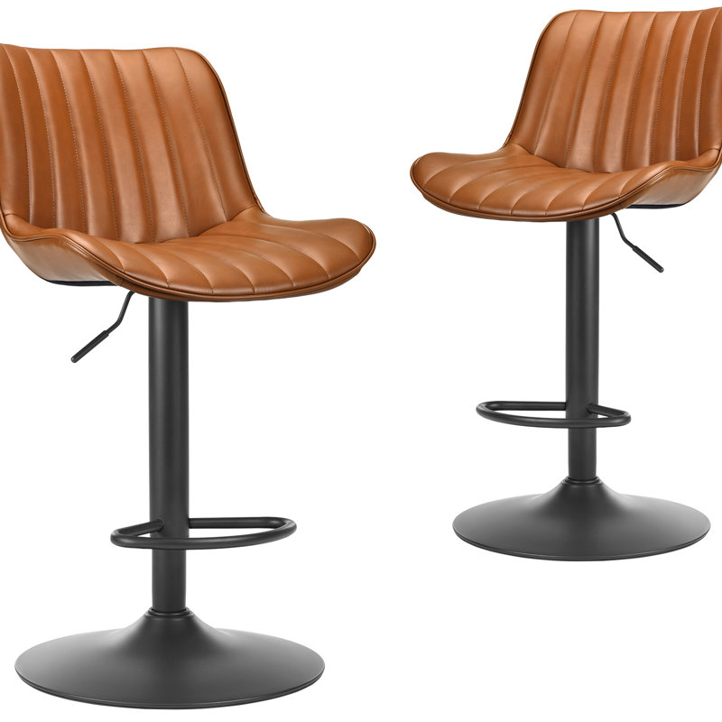 Tabourets de bar réglables et pivotants bruns de 2, hauteur de chaises en cuir PU avec support pour îlot de cuisine, design rustique moderne et stable