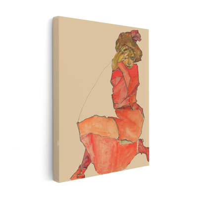 Egon Schiele - Kneeling Female in Orange-Red Dress