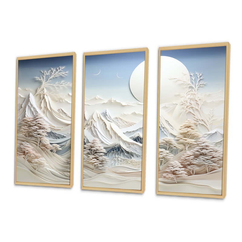 «Abstract Snowy Winter Mountains IV - Abstract Landscape», art mural, Cadre flottant brun, H 40 po x l 61 po x P 1 po