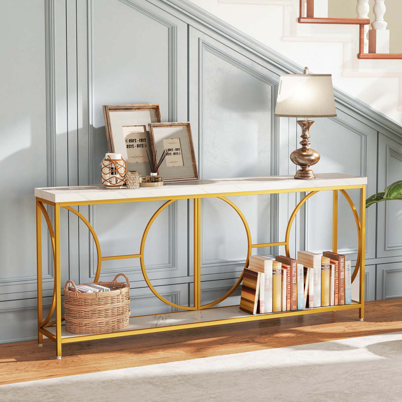 2-tier Top Console Table 71" Narrow Console Table For Entryway