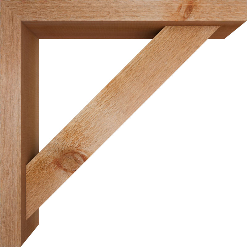 4"W x 24"D x 24"H Traditional Block Rough Sawn Bracket w/ Offset Brace, Western Red Cedar, 24 x 24