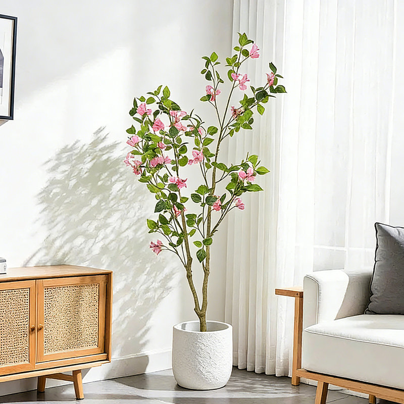 Arbre de bougainvillée artificiel réaliste 5 pi, plante à fleurs artificielle avec pot noir, arbre décoratif décoratif pour la maison et le bureau