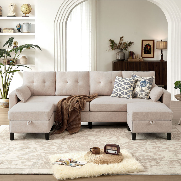 100.79" Large U Shaped Sofa with 2 Storage Ottomans