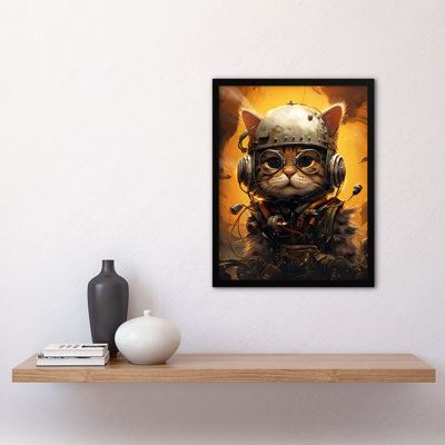 Captain Chuckles Steampunk Cat Cute Fun Artwork - Single Picture Frame Print