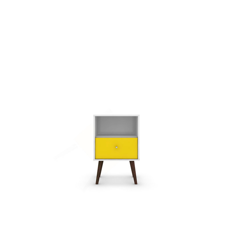 18" Nightstand in White and Yellow (1-Drawer), White/Yellow