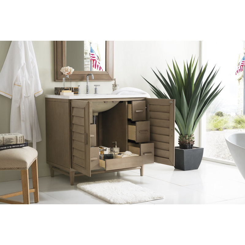 Portland 36'' W Single Vanity, Eternal Jasmine Pearl, 8" Widespread, Whitewashed Walnut