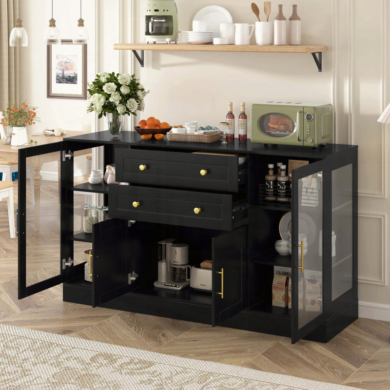 Modern Buffet Sideboard with Power Outlet, Black