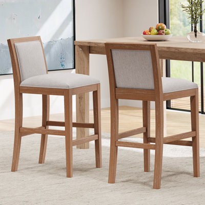 Ensemble de 2 tabourets de bar d'une hauteur de 30,5 pouces, structure en bois d'hévéa, coussin en tissu éponge et tabourets de bar rembourrés, chaises de bar rétro convenant à un îlot de cuisine, une chambre à coucher ou une salle à manger.