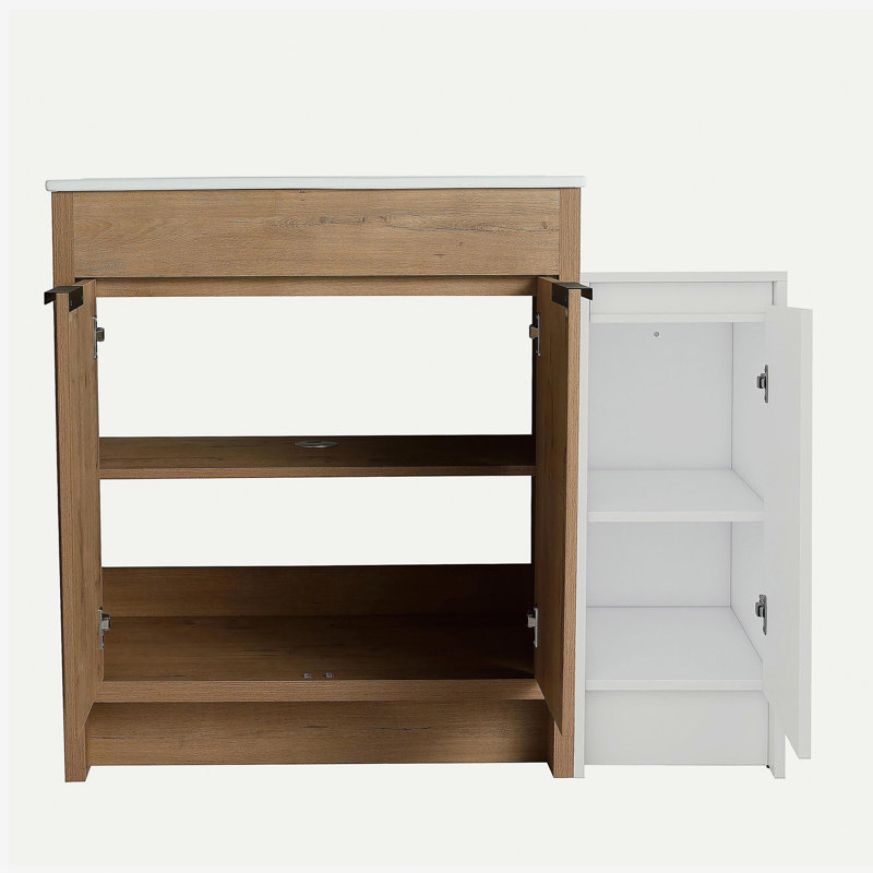 Meuble-lavabo autoportant de 42 po avec lavabo en céramique et armoires de rangement, porte à fermeture douce, armoire combinée 02430IMO + 0312, ensemble KD