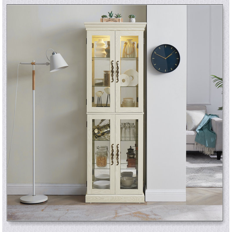 Vitrine lumineuse en verre avec cadre en bois, idéale pour mettre en valeur des objets de collection et améliorer l'esthétique de la pièce