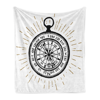 Ambesonne Compass Fleece Throw Blanket Vintage Sea Navigation Black White