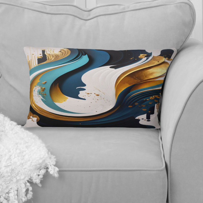 Bleu et or, art moderne abstrait II - Coussin décoratif abstrait