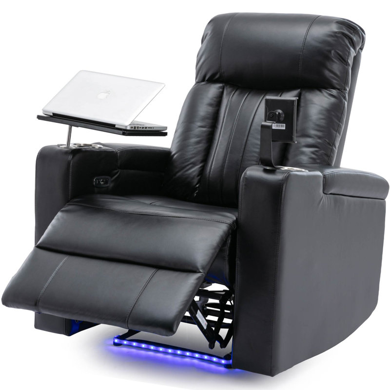 Fauteuil inclinable électrique Premium avec bras de rangement, porte-gobelets, plateau pivotant et support pour téléphone portable, noir