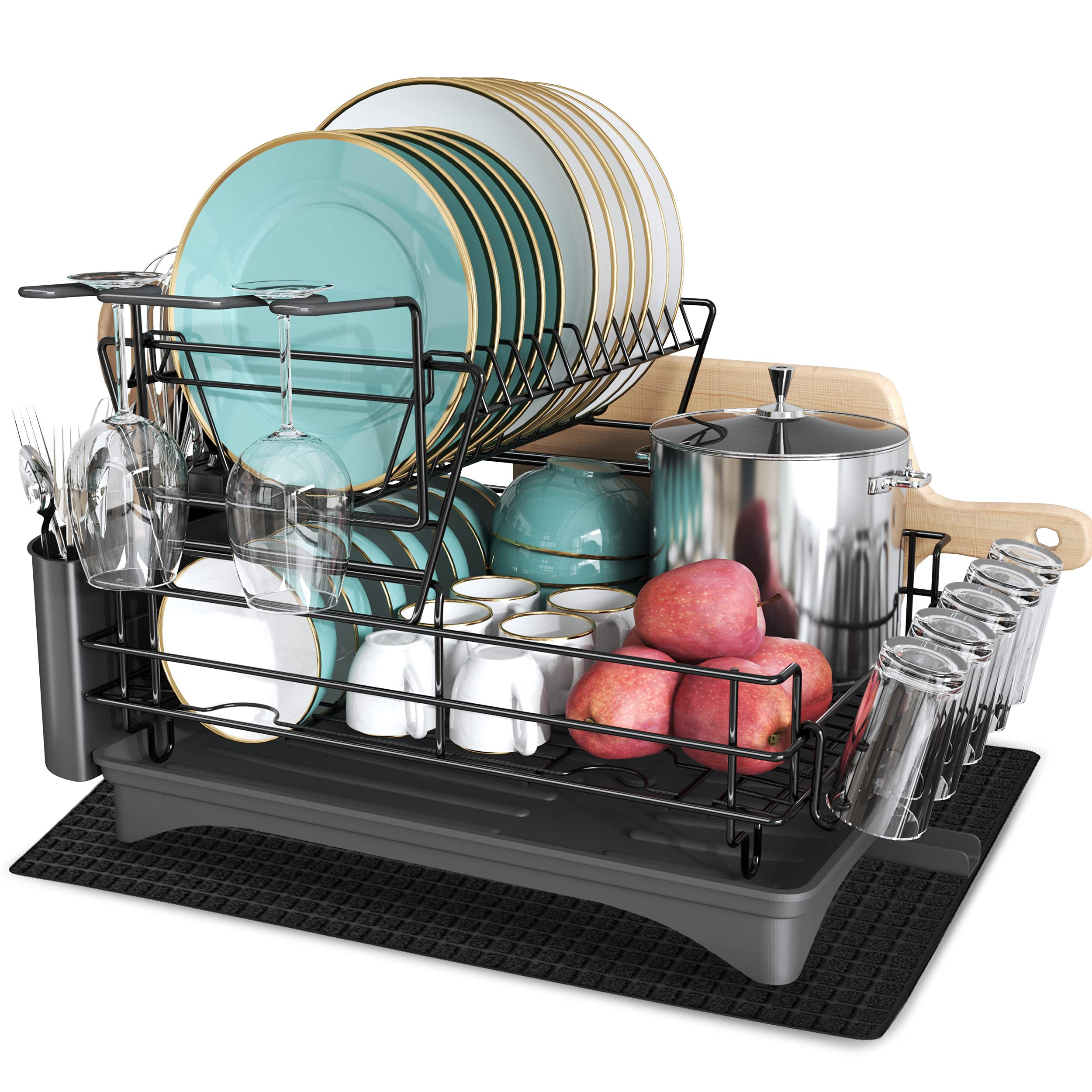 Dish Drying Rack, Kitchen Counter Drainers Auto-Drain  Expandable(13.2-19.7) St