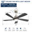 Ventilateur de plafond moderne de 52 pouces avec lumière DEL à intensité variable et 5 pales en bois massif avec moteur à courant continu réversible et télécommande