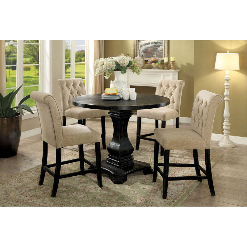 Dining Room Furniture Rustic Style Set Of 2 Counter Height Chairs Chenille Fabric Upholstered Tufted Kitchen Breakfast