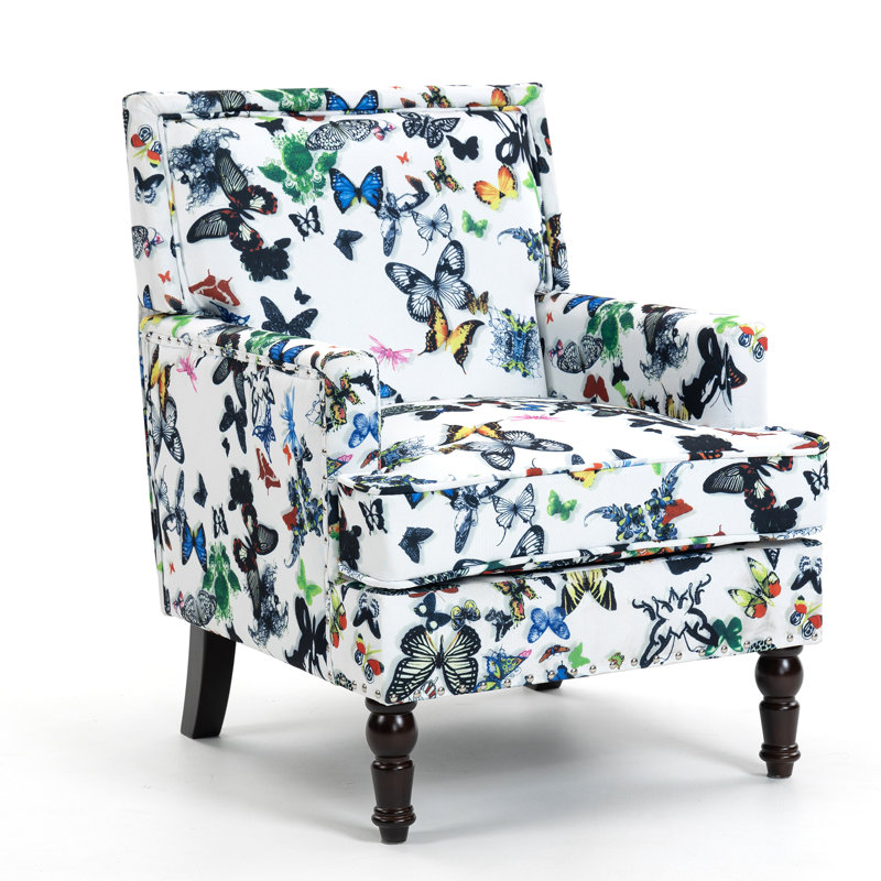 27.1'' Wide Upholstered Armchair with Solid Wood Legs, Butterfly Abstract