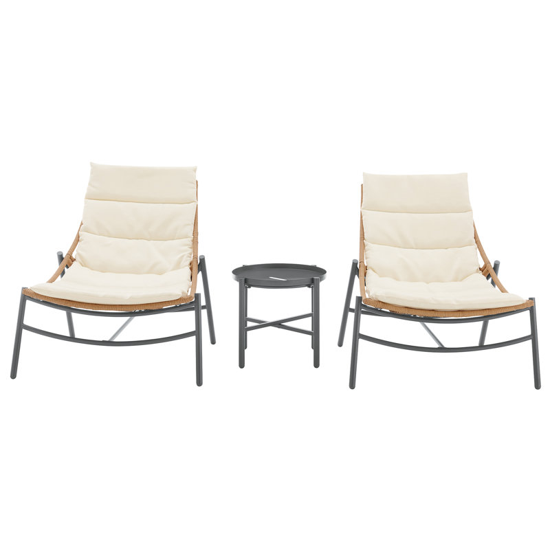 Cream Cushioned Steel Frame Outdoor Lounge Chair Set
