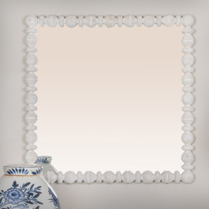 Square Raised Dowel Wood Wall Mirror