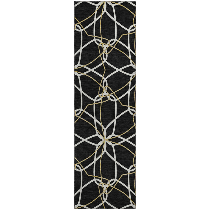 Tapis noir lavable à la machine de qualité supérieure Prisco, Tapis de couloir 2 pi 3 po x 7 pi 6 po