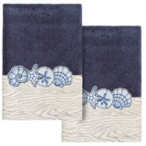 SHELL ROW 2PC Embellished Hand Towel Set 100% Turkish Cotton Hand Towel