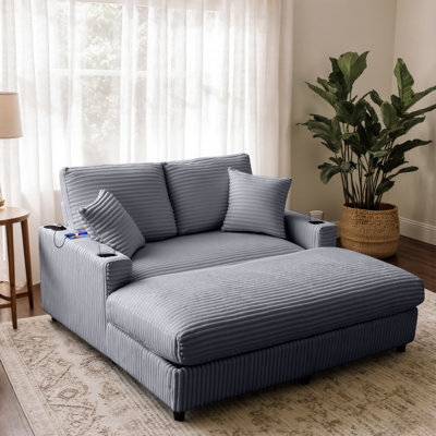 Oversized 64.1" Double Chaise Lounge Sofa Chair Indoor, Upholstered Plush Corduroy Lounge Couch