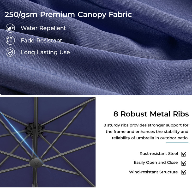 Belmira Aluminum 360-Degree Rotation Cantilever Offset Umbrella with Free Standing Umbrella Base, Navy
