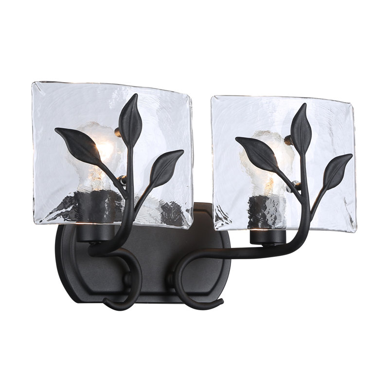 Floriant 2-Light Vanity Light with Hammered Water Glass, Natural Black