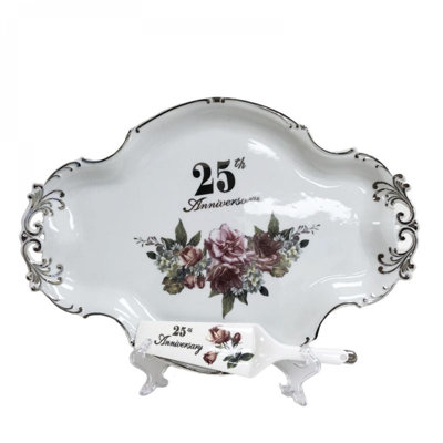 25Th Anniversary with Roses Server And Cake Tray