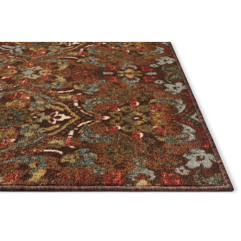 Kings Court Brown and Red Synthetic 5' x 7' Washable Area Rug