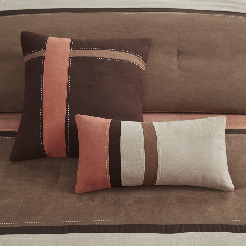 California King Coral and Brown Microfiber Comforter Set