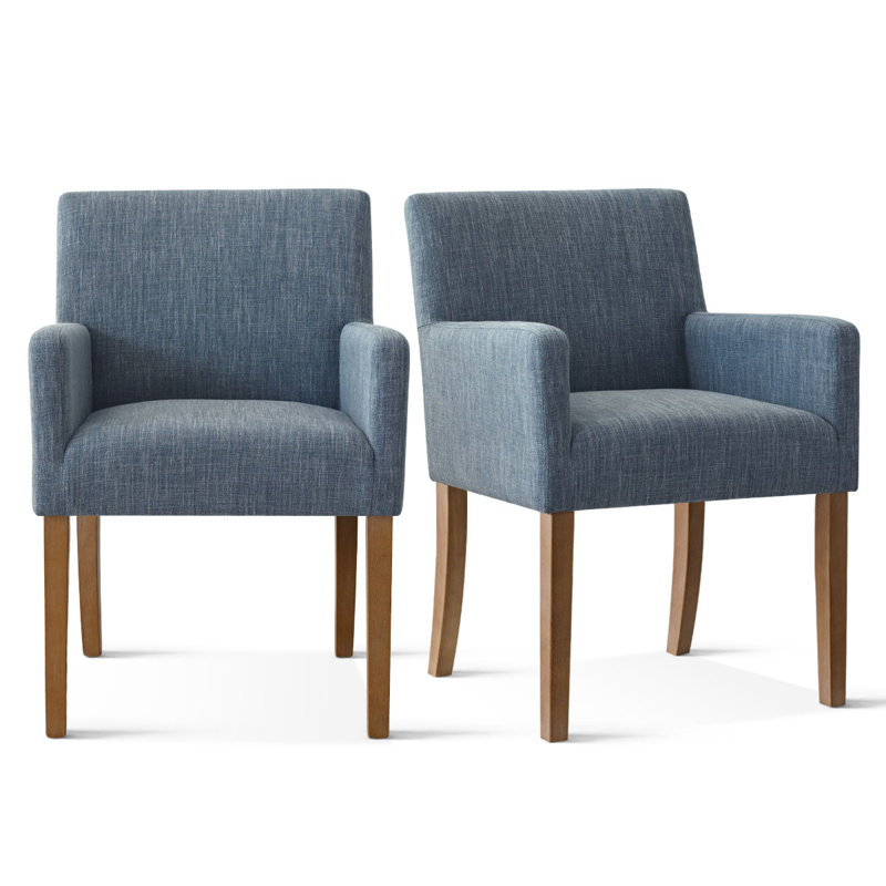 Kirjak 34" H Stain Resistant Linen Dining Armchair , Blue