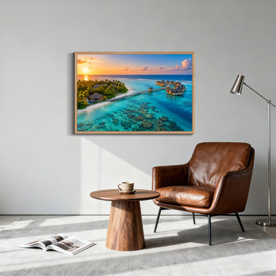 Tropical Island Overwater Bungalows at Sunset Canvas Wall Art