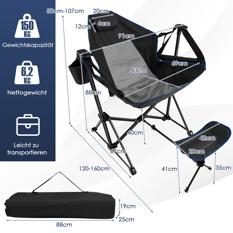 Arcadio Fabric Camping / Beach Folding Chair Folding Chair, Black