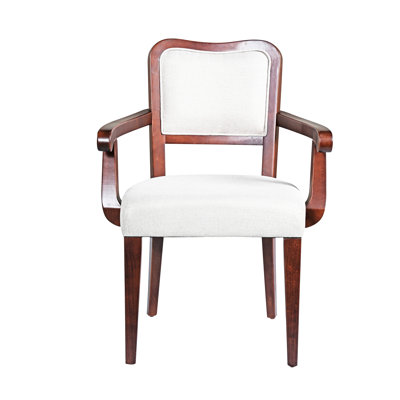Walnut Finish Upholstered Of 2 Chairs With Curved Lines, Solid Hardwood Frame, And Beige Linen - Blend For A Comfort Filled Dining Or Kitchen Experience Side Graceful Legs, Padded Room Ambiance