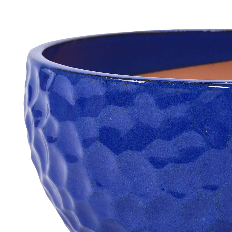 3 Pieces Ceramic Planter Pot, Modern Indoor Outdoor Flowerpot for Patio, Garden, or Windowsills, Antique Blue