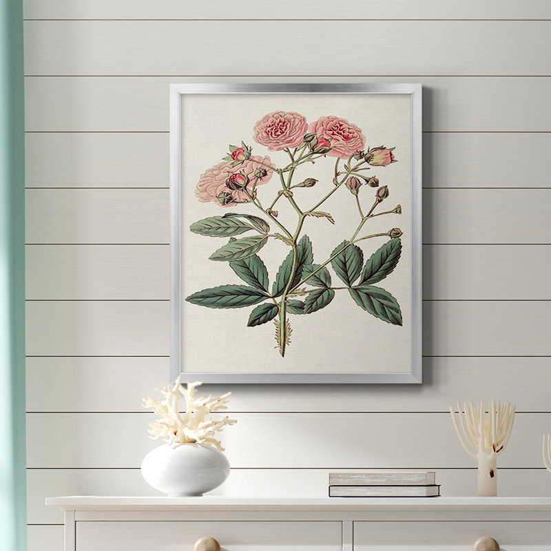 Toile encadrée rose V Mixed Floral Premium - prête à être accrochée, Cadre de coin argenté fermé, H 20 po x l 16 po