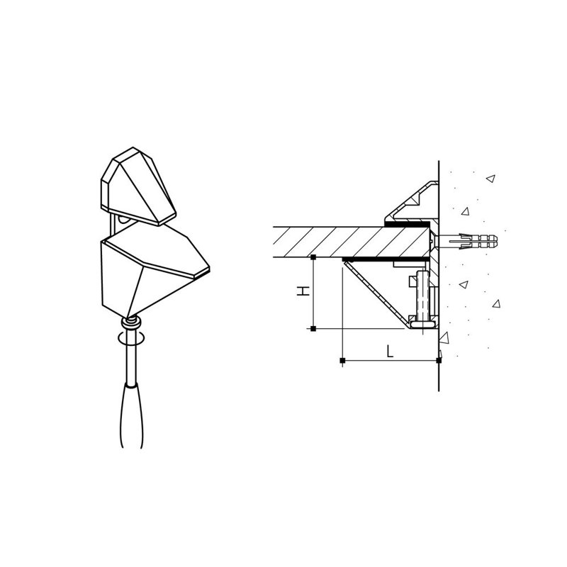 Triangular Wall Mount Shelf, 1.92" H x 1.53" W x 0.85" D, Satin Chrome