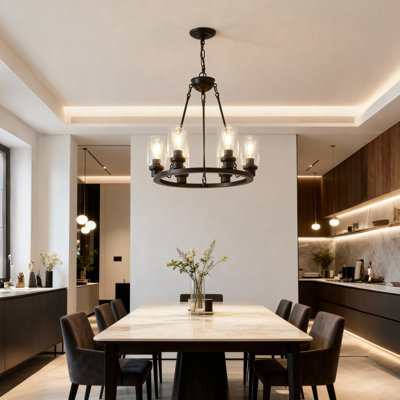 6-Light Black Wagon Wheel Chandelier (No Bulbs)