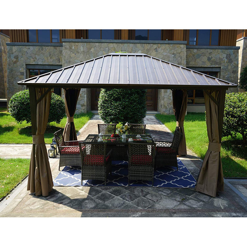 Kozyard Gray Double Roof Hardtop Gazebo with Curtain and Mosquito Netting, 12 (ft) x 10 (ft)