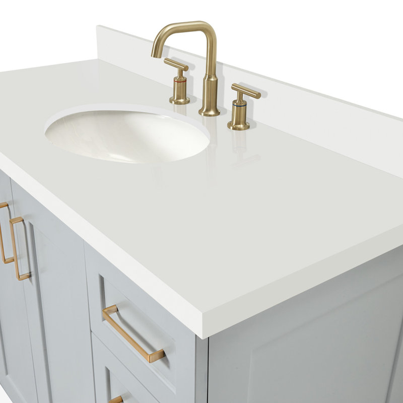 Freitas 48'' Solid Wood Single Bathroom Vanity, White Quartz, Oval, Gray
