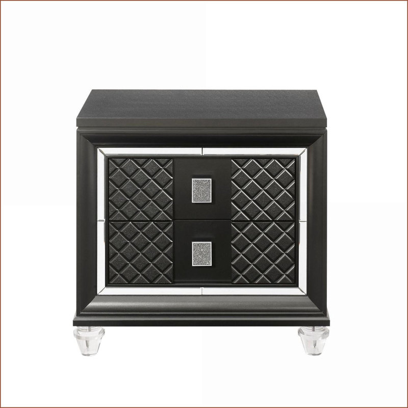 Modern Glam Metallic Grey 2-Drawer Nightstand with Acrylic Legs